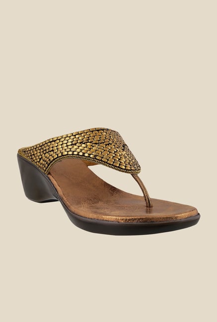 Mochi Golden Wedge Heeled Thong Sandals Mochi Golden Wedge Heeled Thong Sandals