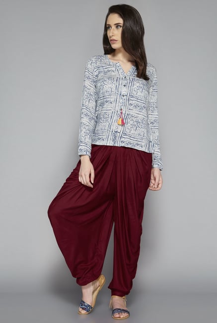 Bombay Paisley by Westside Maroon Solid Dhoti Pant Bombay Paisley by Westside Maroon Solid Dhoti Pant
