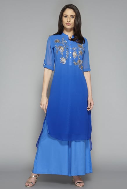 Vark by Westside Blue Embroidered Suit Set Vark by Westside Blue Embroidered Suit Set