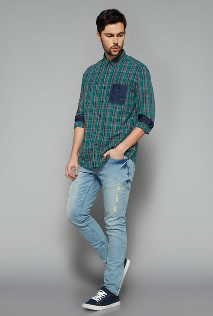 Nuon Men by Westside Green Checks Shirt Nuon Men by Westside Green Checks Shirt