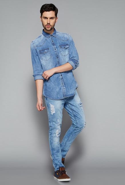 Nuon Men by Westside Blue Solid Shirt Nuon Men by Westside Blue Solid Shirt