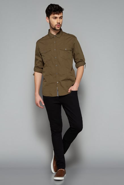 Nuon Men by Westside Olive Solid Shirt Nuon Men by Westside Olive Solid Shirt