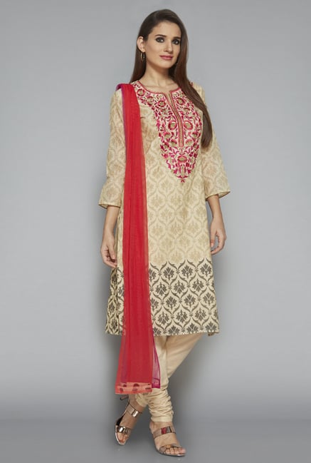 Vark by Westside Beige Embroidered Suit Set Vark by Westside Beige Embroidered Suit Set