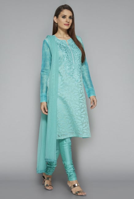 Vark by Westside Teal Embroidered Suit Set Vark by Westside Teal Embroidered Suit Set