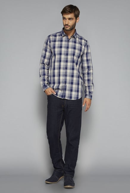 Ascot by Westside Navy & Beige Checks Shirt Ascot by Westside Navy & Beige Checks Shirt