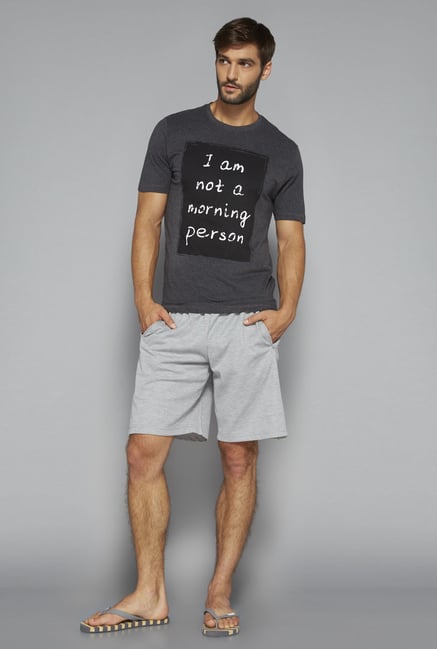 Bodybasics by Westside Grey Melange Printed T Shirt Bodybasics by Westside Grey Melange Printed T Shirt
