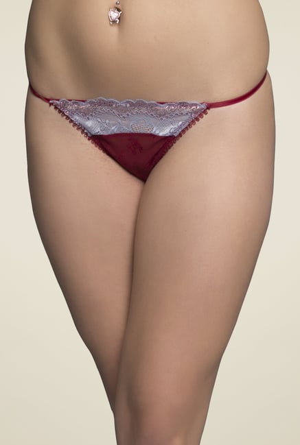 Clovia Maroon & Grey Lace Thong Panty Clovia Maroon & Grey Lace Thong Panty