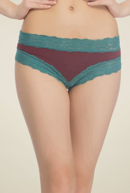 Clovia Maroon & Teal Lace Hipster Panty Clovia Maroon & Teal Lace Hipster Panty