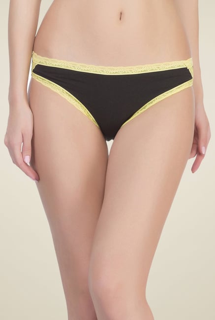 Clovia Black & Yellow Solid Bikini Panty Clovia Black & Yellow Solid Bikini Panty