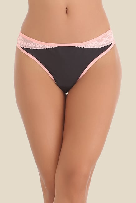 Clovia Black & Peach Lace Thong Panty Clovia Black & Peach Lace Thong Panty