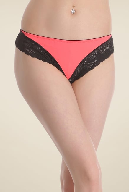 Clovia Orange & Black Lace Bikini Panty Clovia Orange & Black Lace Bikini Panty