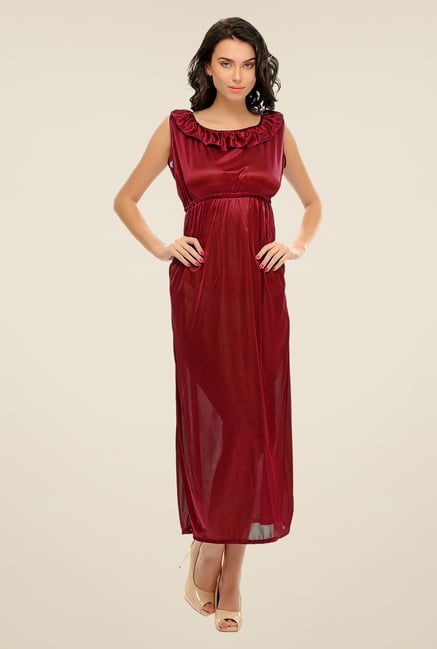 Clovia Maroon Solid Nightdress Clovia Maroon Solid Nightdress