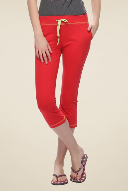 Clovia Red Solid Capris Clovia Red Solid Capris