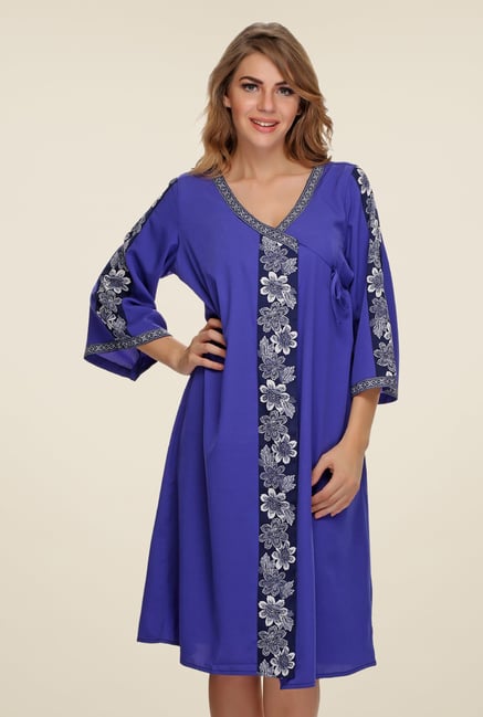 Clovia Blue Floral Print Robe Clovia Blue Floral Print Robe