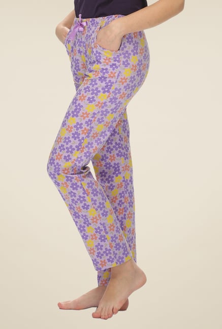 Clovia Purple Floral Print Pyjama Clovia Purple Floral Print Pyjama