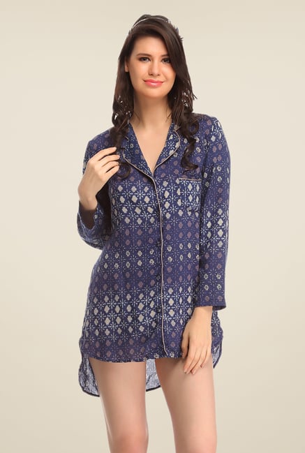 Clovia Navy Printed Night Shirt Clovia Navy Printed Night Shirt