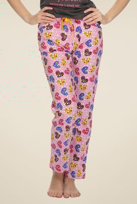 Clovia Pink Heart Print Pyjama Clovia Pink Heart Print Pyjama
