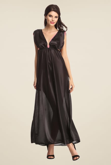 Clovia Black Solid Night Gown Clovia Black Solid Night Gown
