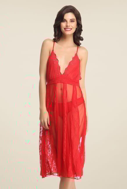 Clovia Red Lace Nightdress Clovia Red Lace Nightdress