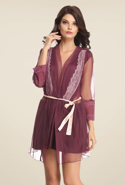 Clovia Purple Lace Robe Clovia Purple Lace Robe