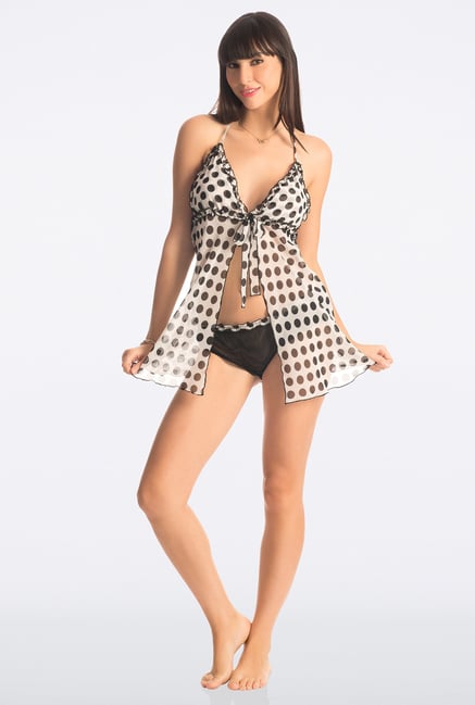 PrettySecrets White & Black Polka Dot Flyaway Babydoll PrettySecrets White & Black Polka Dot Flyaway Babydoll