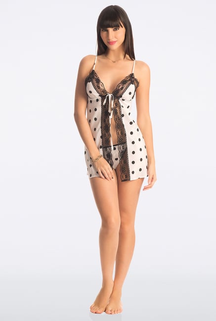 PrettySecrets White & Black Polka Dot Lace Flyaway Babydoll PrettySecrets White & Black Polka Dot Lace Flyaway Babydoll