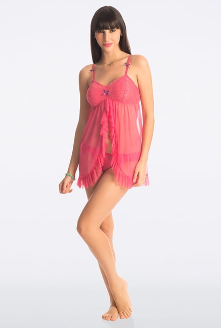PrettySecrets Candy Pink Ruffle Flyaway Babydoll PrettySecrets Candy Pink Ruffle Flyaway Babydoll