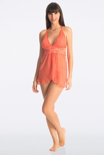 PrettySecrets Peach Lacy Halter Flyaway Babydoll PrettySecrets Peach Lacy Halter Flyaway Babydoll