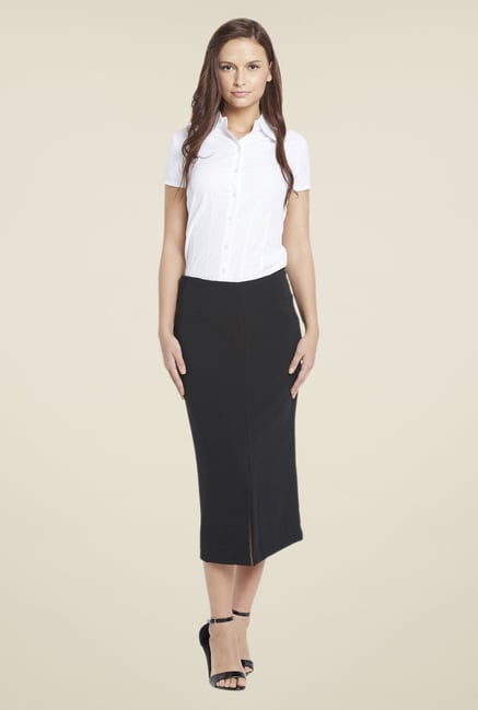 Globus Black Polyester Solid Skirt Globus Black Polyester Solid Skirt
