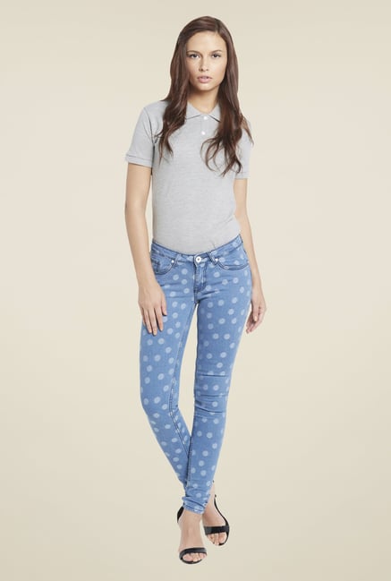 Globus Blue Polka Dot Skinny Fit Jeans Globus Blue Polka Dot Skinny Fit Jeans