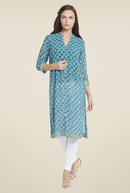 Globus Blue Printed Kurta Globus Blue Printed Kurta