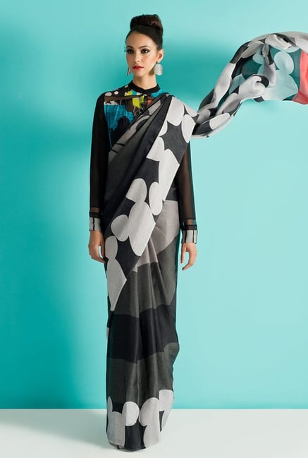 Satya Paul Black & Grey Georgette Saree Satya Paul Black & Grey Georgette Saree