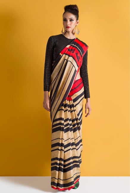 Satya Paul Beige & Black Georgette Saree Satya Paul Beige & Black Georgette Saree