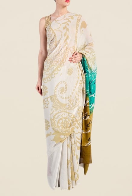 Satya Paul Cream & Beige Georgette Saree Satya Paul Cream & Beige Georgette Saree