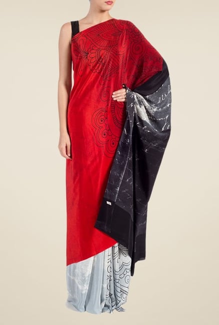 Satya Paul Red & Grey Georgette Saree Satya Paul Red & Grey Georgette Saree