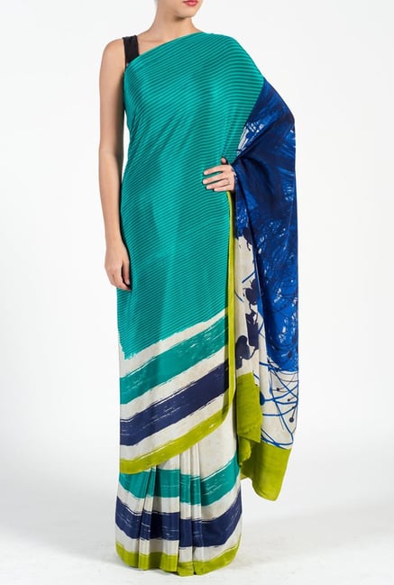 Satya Paul Teal Georgette Saree Satya Paul Teal Georgette Saree