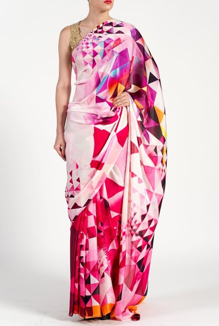 Satya Paul Pink & Cream Georgette Saree Satya Paul Pink & Cream Georgette Saree