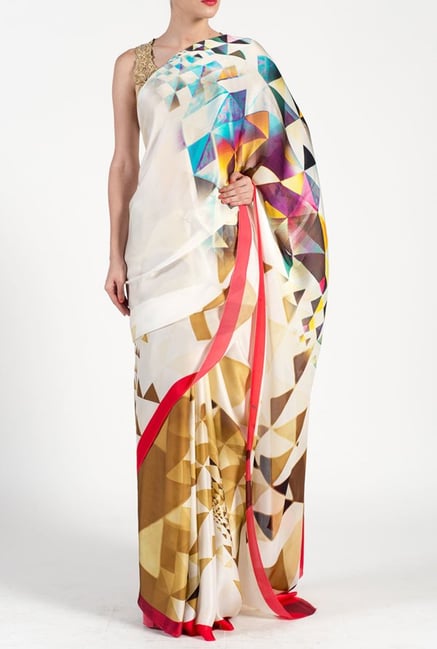 Satya Paul Cream & Yellow Georgette Saree Satya Paul Cream & Yellow Georgette Saree