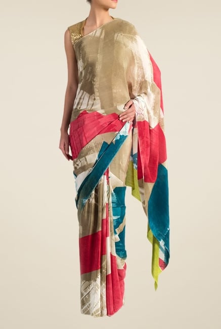 Satya Paul Brown Crepe Saree Satya Paul Brown Crepe Saree