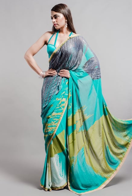 Satya Paul Teal Georgette Saree Satya Paul Teal Georgette Saree