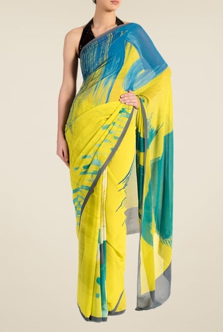 Satya Paul Yellow Georgette Saree Satya Paul Yellow Georgette Saree