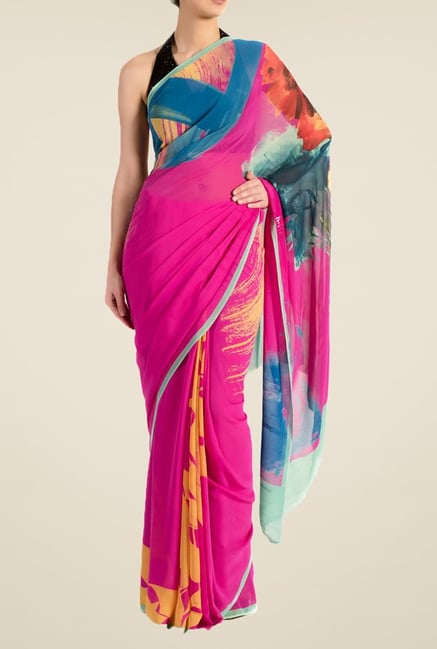 Satya Paul Pink Georgette Saree Satya Paul Pink Georgette Saree