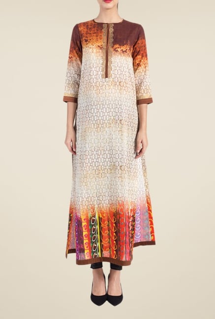 Satya Paul Beige & Brown Printed Kurta Satya Paul Beige & Brown Printed Kurta