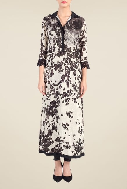 Satya Paul White & Black Printed Kurta Satya Paul White & Black Printed Kurta