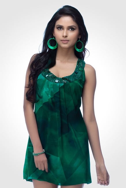 Satya Paul Green Embellished Satin Dress Satya Paul Green Embellished Satin Dress