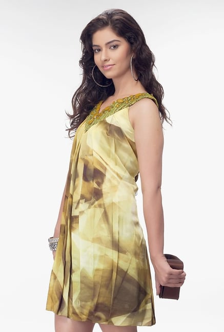 Satya Paul Yellow Embellished Satin Dress Satya Paul Yellow Embellished Satin Dress