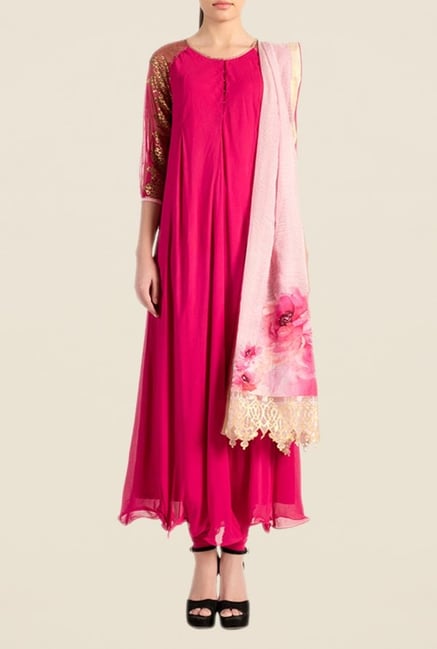 Satya Paul Pink Solid Georgette Suit Set Satya Paul Pink Solid Georgette Suit Set