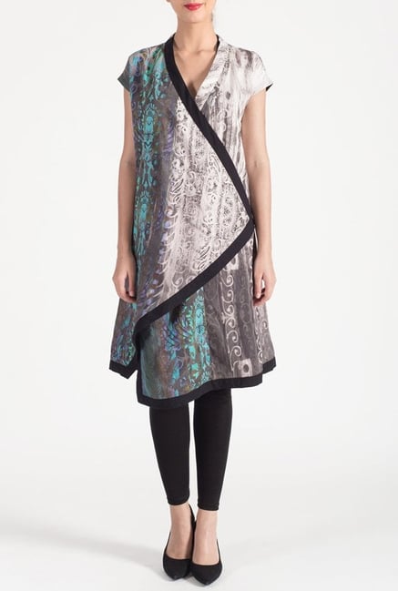 Satya Paul Grey & Turquoise Cotton Lawn Shrug Satya Paul Grey & Turquoise Cotton Lawn Shrug