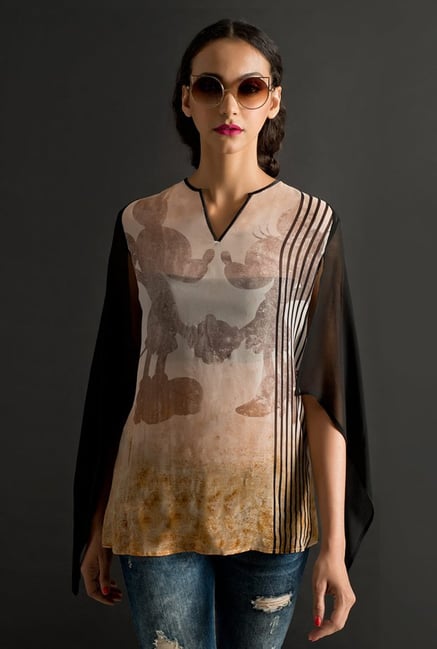 Satya Paul Beige & Black Top Satya Paul Beige & Black Top