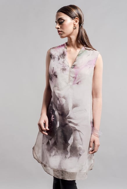Satya Paul Light Grey Organza Kurti Satya Paul Light Grey Organza Kurti